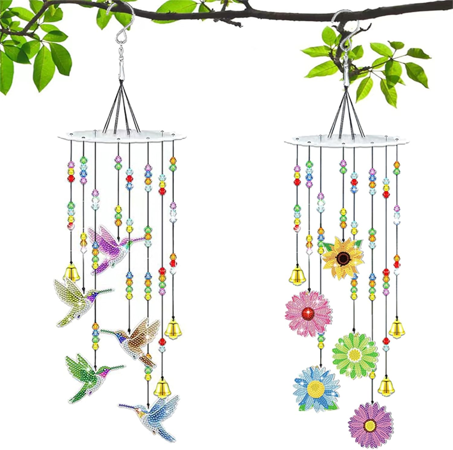 2 Pcs Hummingbird Diamond Painting Wind Chimes,Diamond