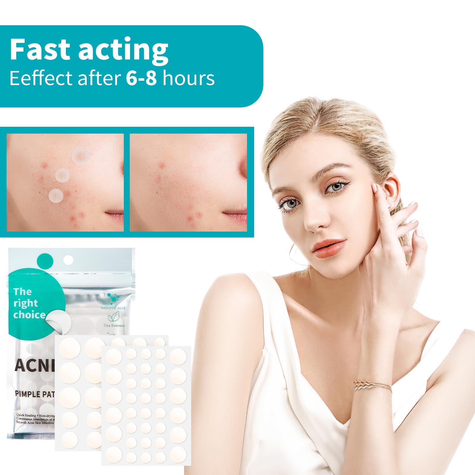 528 Pezzi Cerotti Brufoli, Hydrocolloid Patch Invisibile Naturale 2 in 1 Giorno e Notte Che Invisibile Patch Brufoli Impermeabile e Traspirante Assorbenti