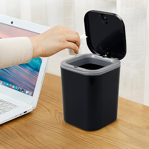 Miniatura 6 de Begale Mini cubo de basura de plástico de 0.5 galones, pequeño bote de basura con tapa
