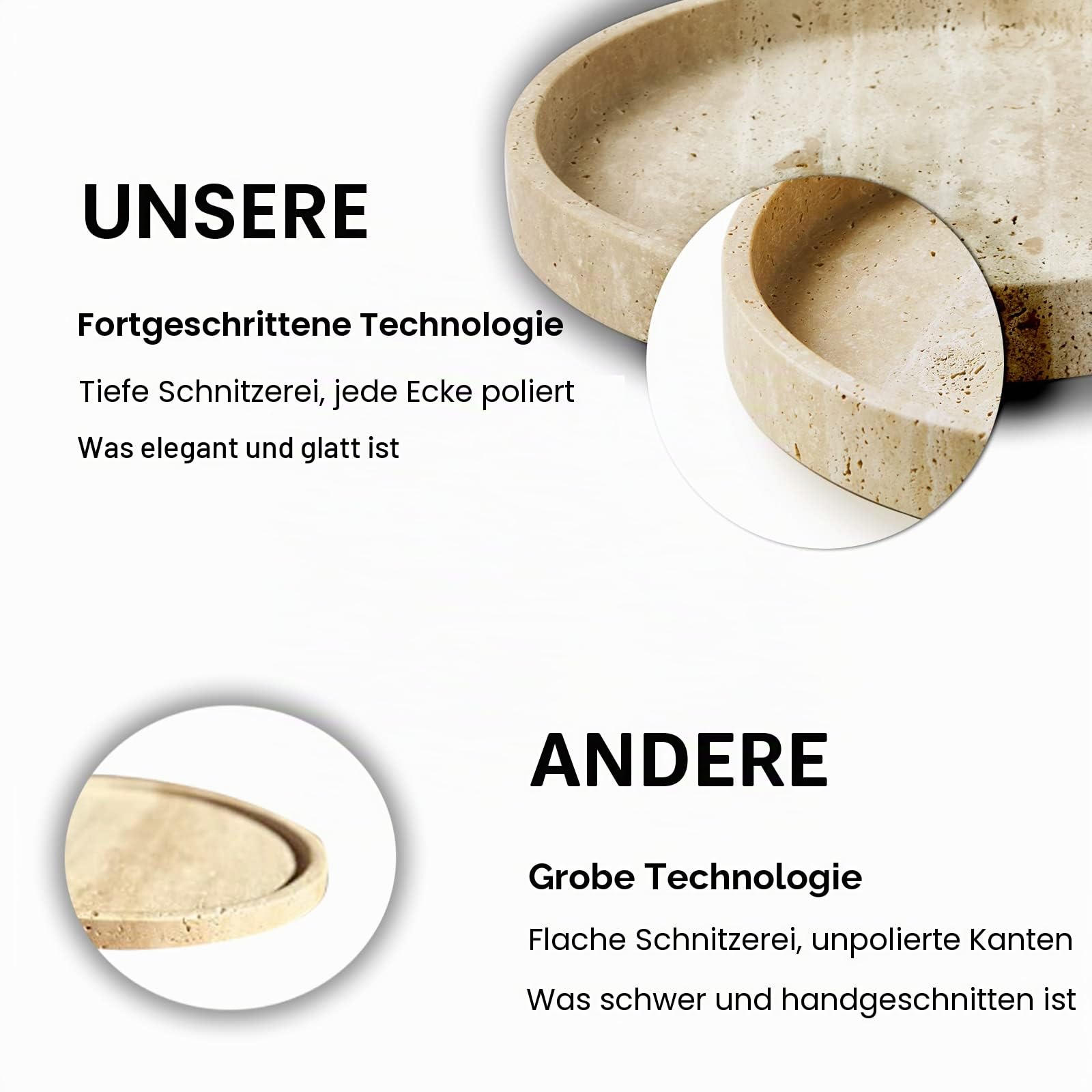 Travertin-Marmor-Tablett, rundes Ottoman-Tablett, minimalistisch, modern, dekorativ und Obst-Servierplatte für Badezimmer, Küche, Nachttisch, Couchtisch, Schmuck-Ringschalenhalter, Beige