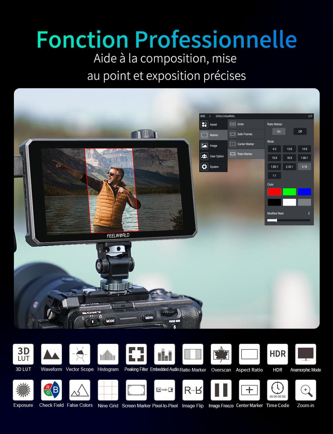 FEELWORLD SC6 3G-SDI Ecran Appareil Photo 6 Pouces Tactile 1500Nit Full HD 1920x1080 IPS Moniteur Camera avec 4K 60Hz 3D LUT HDR,Boîtier en Aluminium,Inclut Batterie F750 4400mAh et Sac