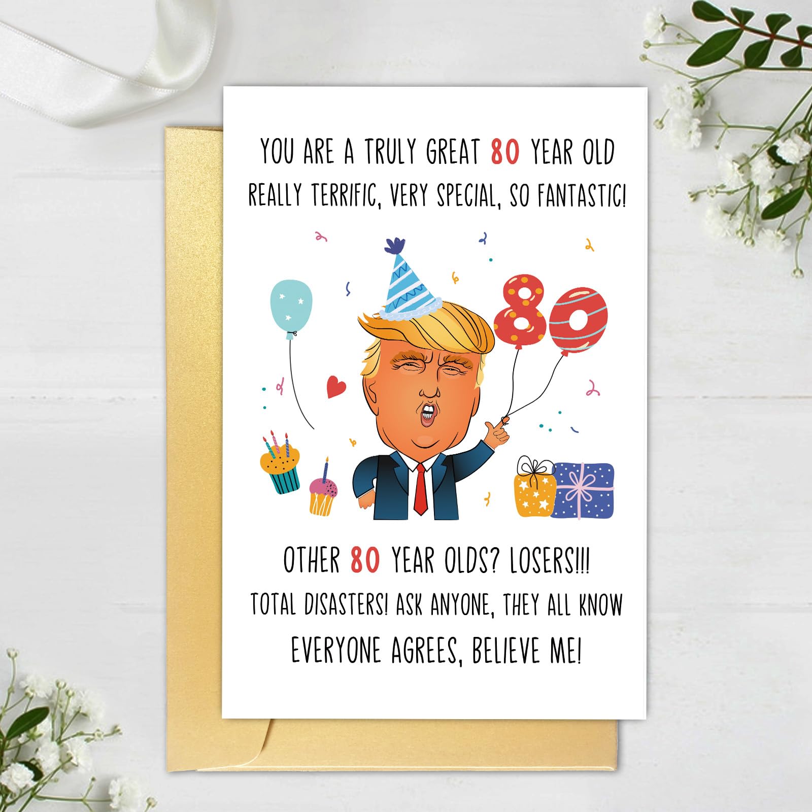 Funny Trump 80th Birthday Card for Men Women, Hilarious Donald Trump 80th Birthday Card for Mom Dad, Humor 80 Years Old Birthday Card for Grandpa Grandma, 80th Bday Card Gifts for Him Her