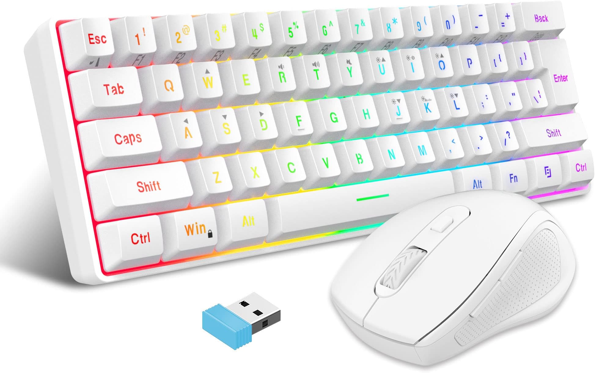 Snpurdiri 2.4G Wireless Gaming Keyboard and Mouse Combo, Include Small 60% Merchanical Feel Ergonomic Design Mini Wireless Mouse(White)