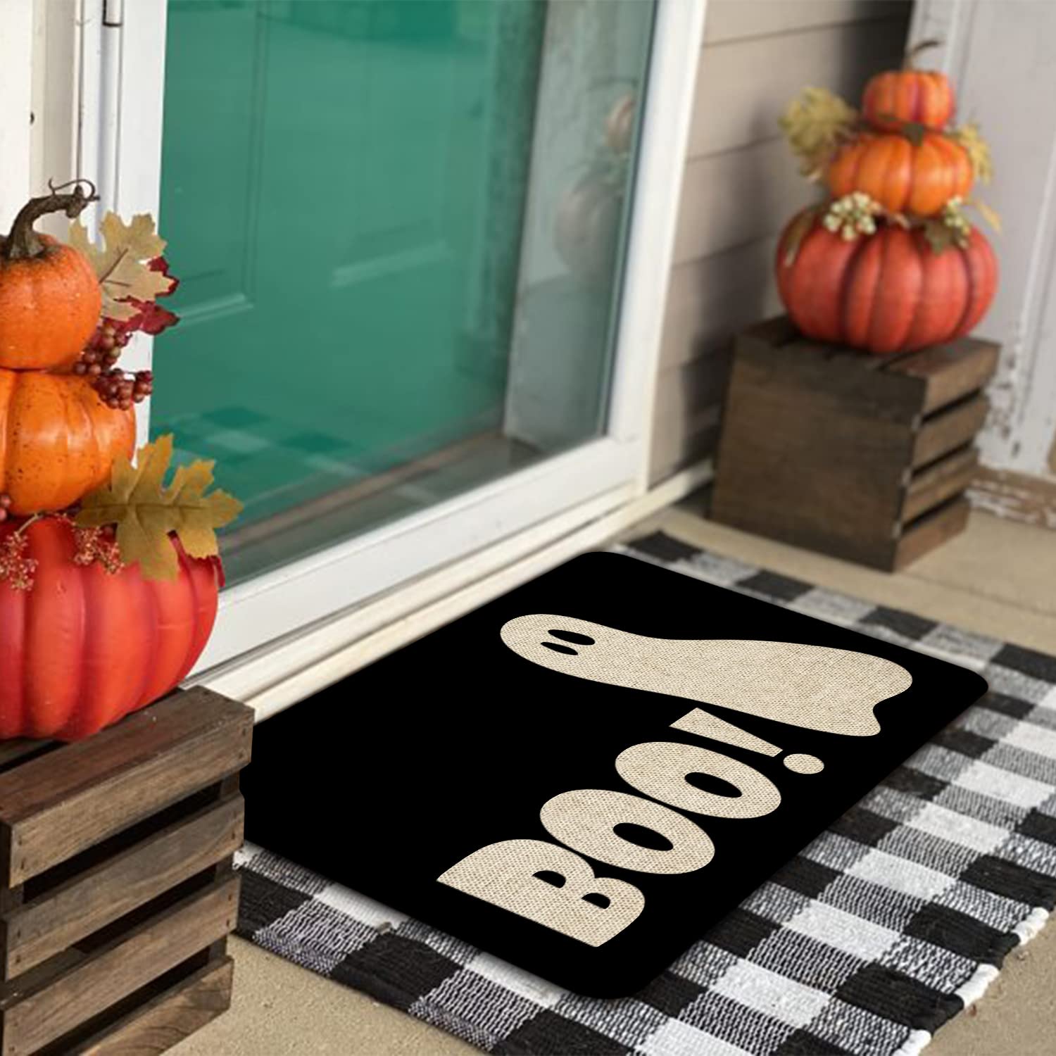 Condition photo showing New/Like New for roszwtit halloween door mat 30 x 17 inch halloween boo doormat indoor outdoor entrance floor mat non slip halloween decor rubber welcome mats