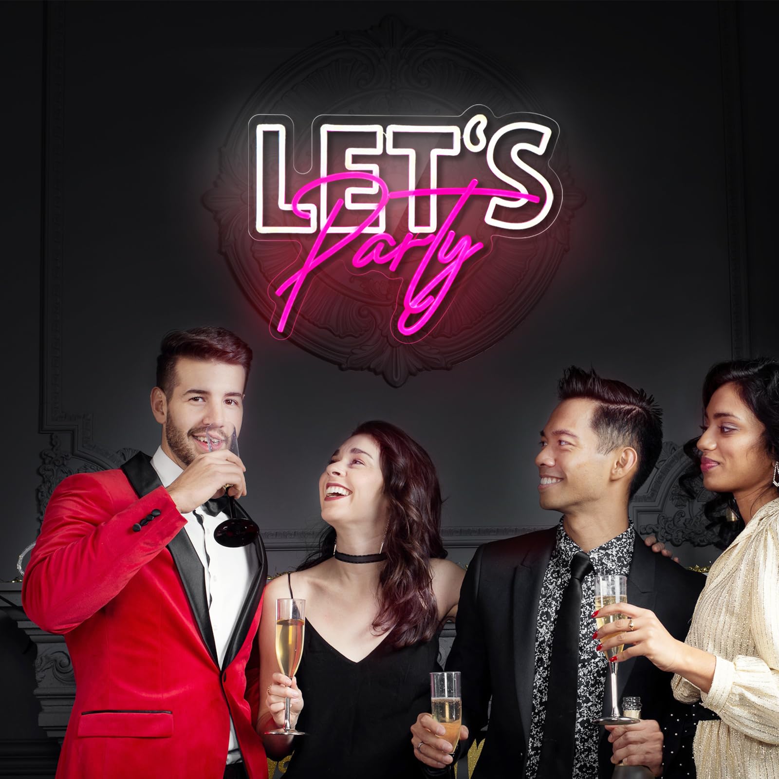 Let's Party Neonschild Lets Party Neonschild für Wanddekoration Party Dekorationen USB Dimmbar LED Neonlichter für Geburtstag Hochzeit Bierbar Küche Restaurant Home Bar Pub Taverne Party Man Cave Club