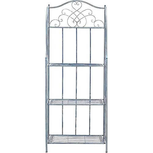 Safavieh PAT5014C Outdoor Collection Amaris Antique Blue Wrought Iron 4-Tier Bakers Rack