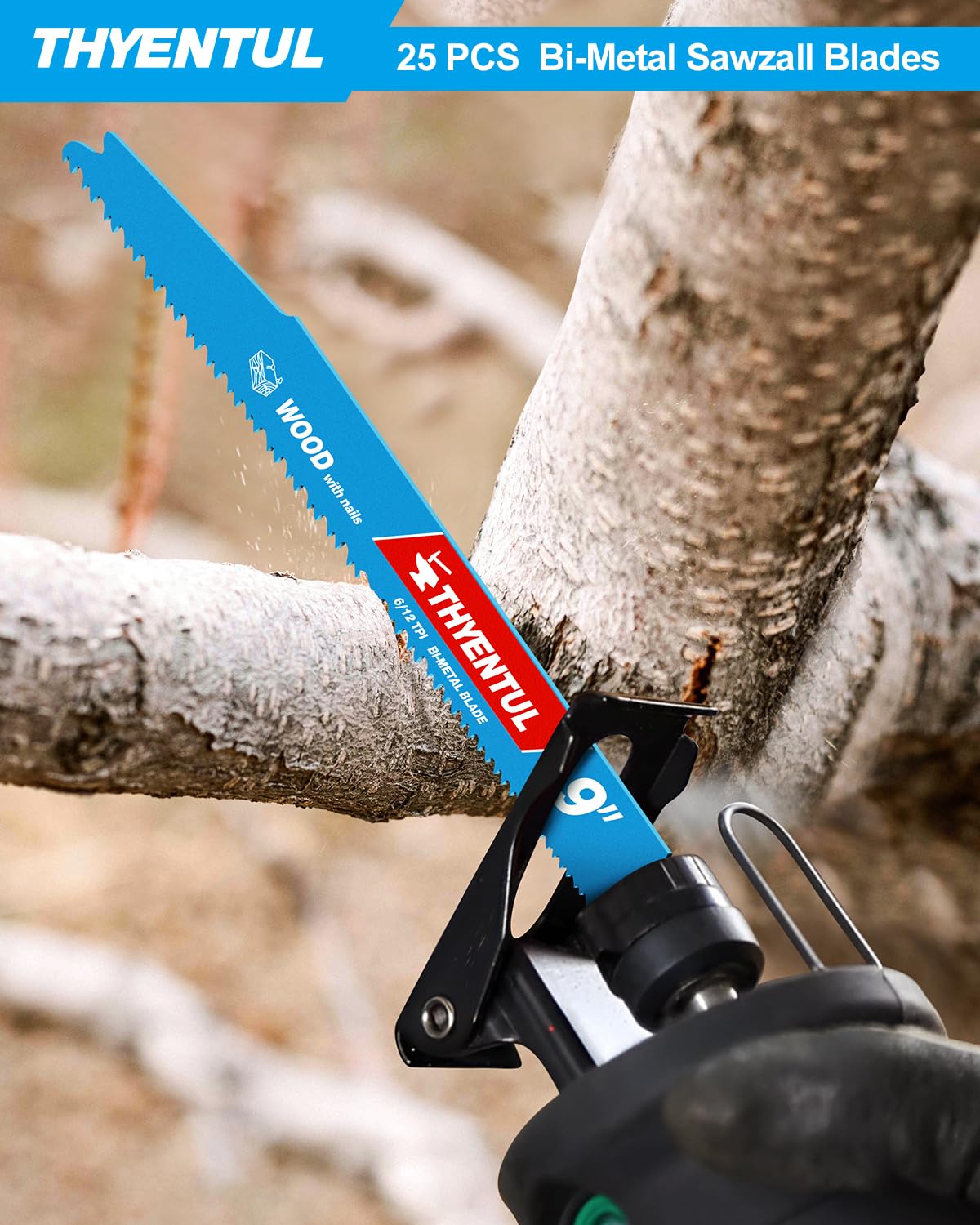 Paquete de 25 hojas de sierra alternante de 9 pulgadas 6/12TPI Juego de cuchillas Sawzall, hojas de sierra bimetálicas para demolición de madera