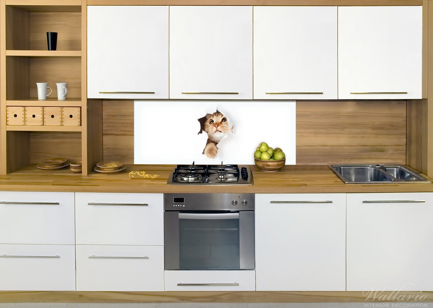 Wallario Küchenrückwand Aus Glas 125x50 Cm – Motiv Hundewelpen & Katzenjunge, Pflegeleichter Spritzschutz