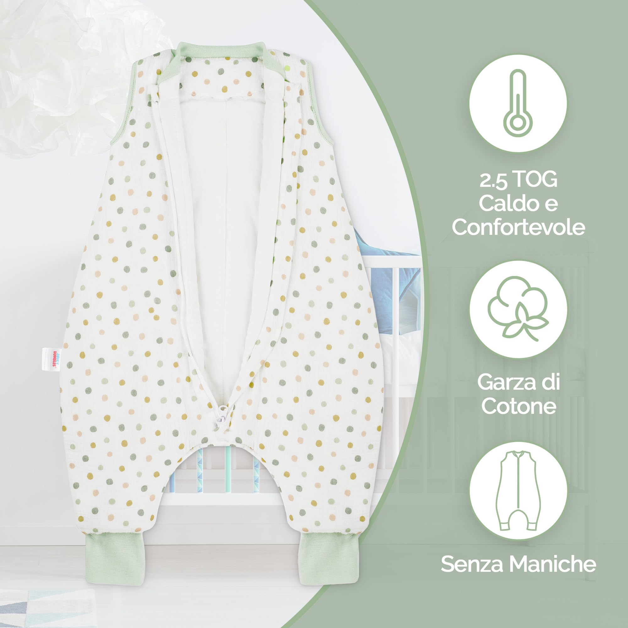 Juicy Bumbles Sacco Nanna con Piedini 2.5 Tog Imbottito in Garza di Cotone - Sacco Nanna Invernale 1-4 Anni - Sacco Nanna 2.5 Tog con Gambe Sacco Nanna Autunno Inverno