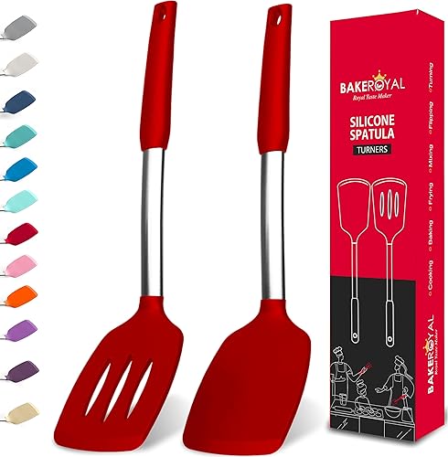 Juego de espátulas de silicona  Espátulas de silicona resistente al calor 600F  Espátula ranurada y sólida para cocinar pescado, huevos, panqueques