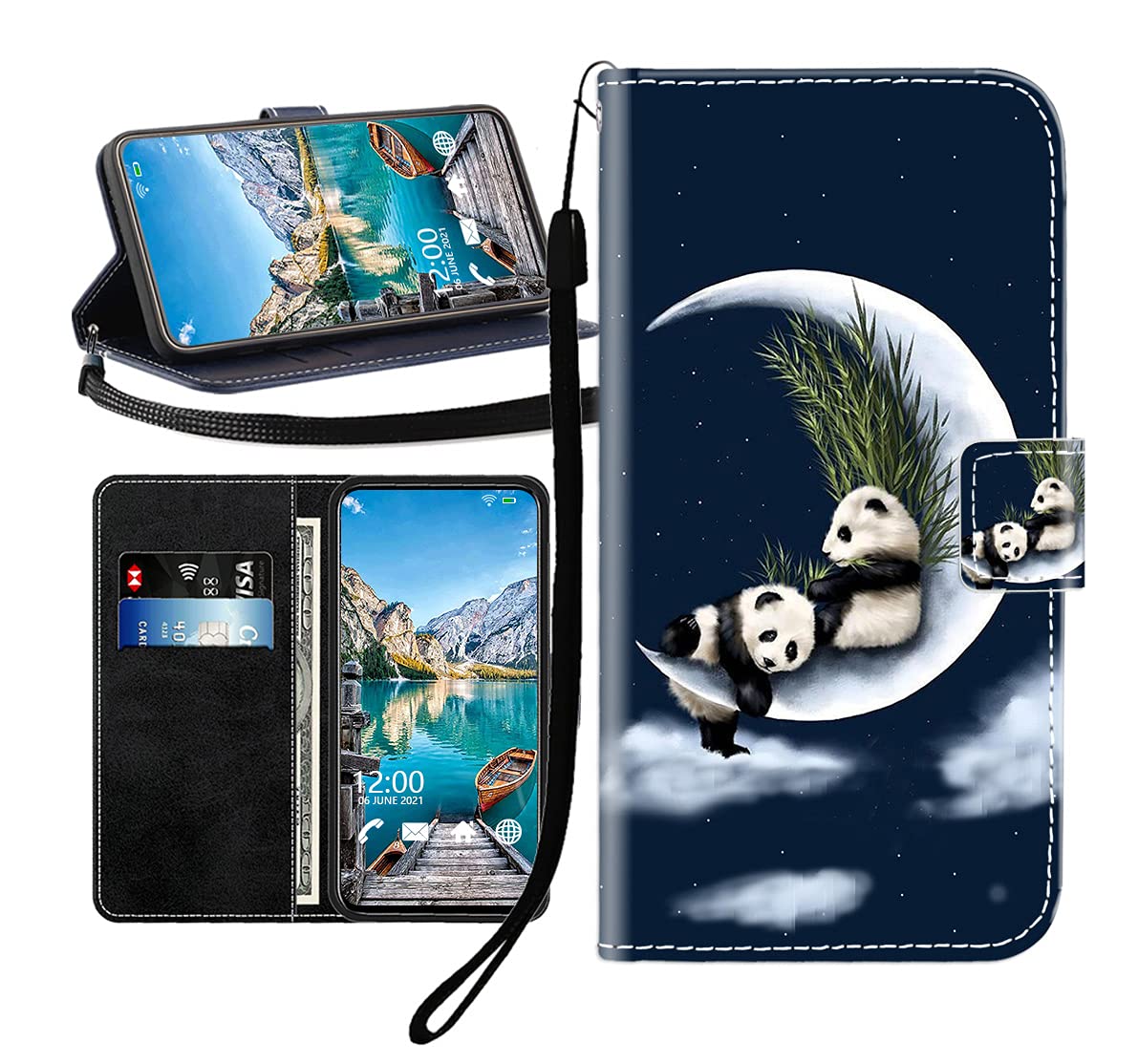 Sunrive Cover compatibile con Huawei nova 11, Custodia con supporto di stand e in Pelle artificiale per carte di credito Portafoglio Flip Chiusura Magnetica bumper(Panda della luna B1