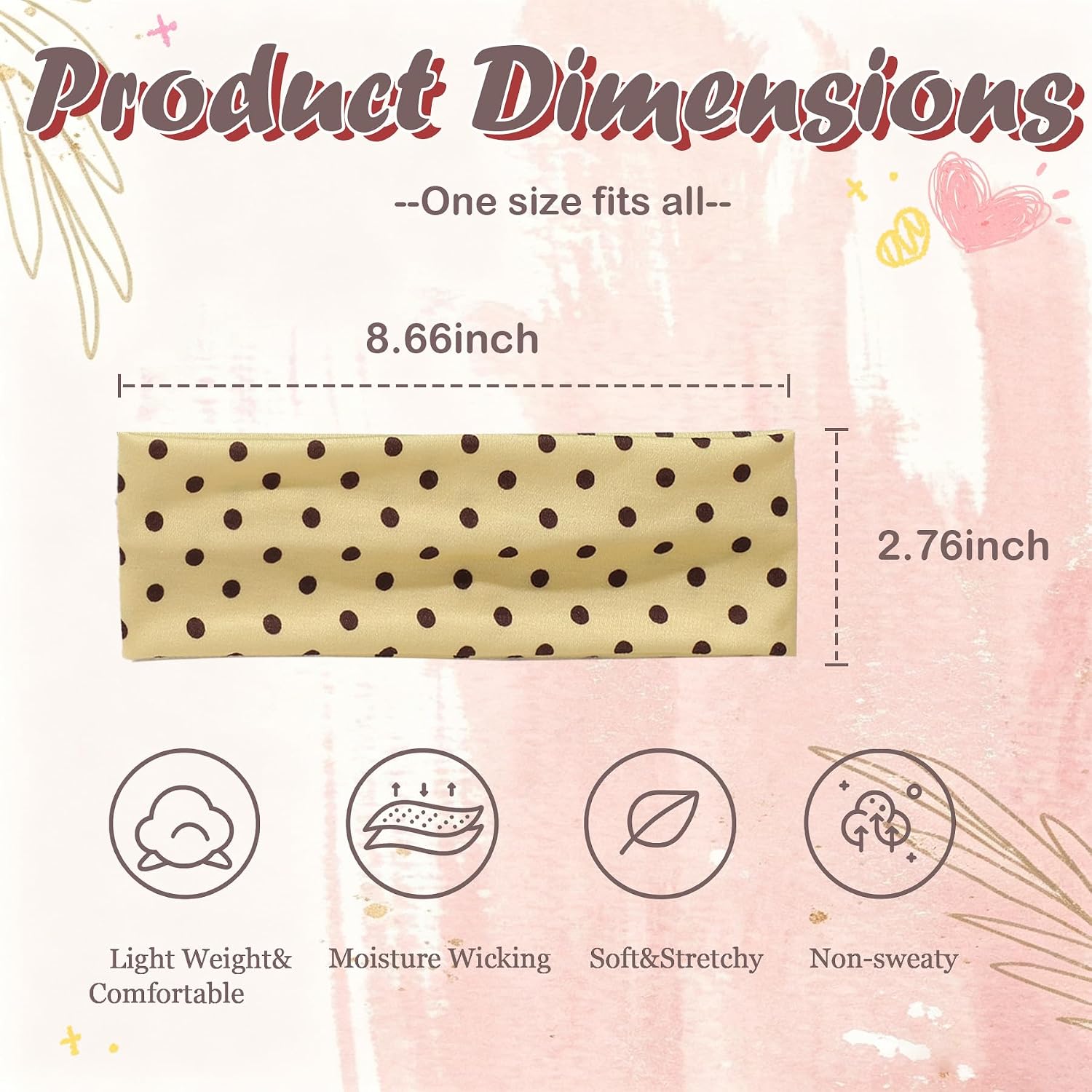 8PCS Classic Polka Dot Fabric Headband Elastic Material, Soft Colors,One Size, Comfortable Daily Wear Hair Accessory for Women image 2