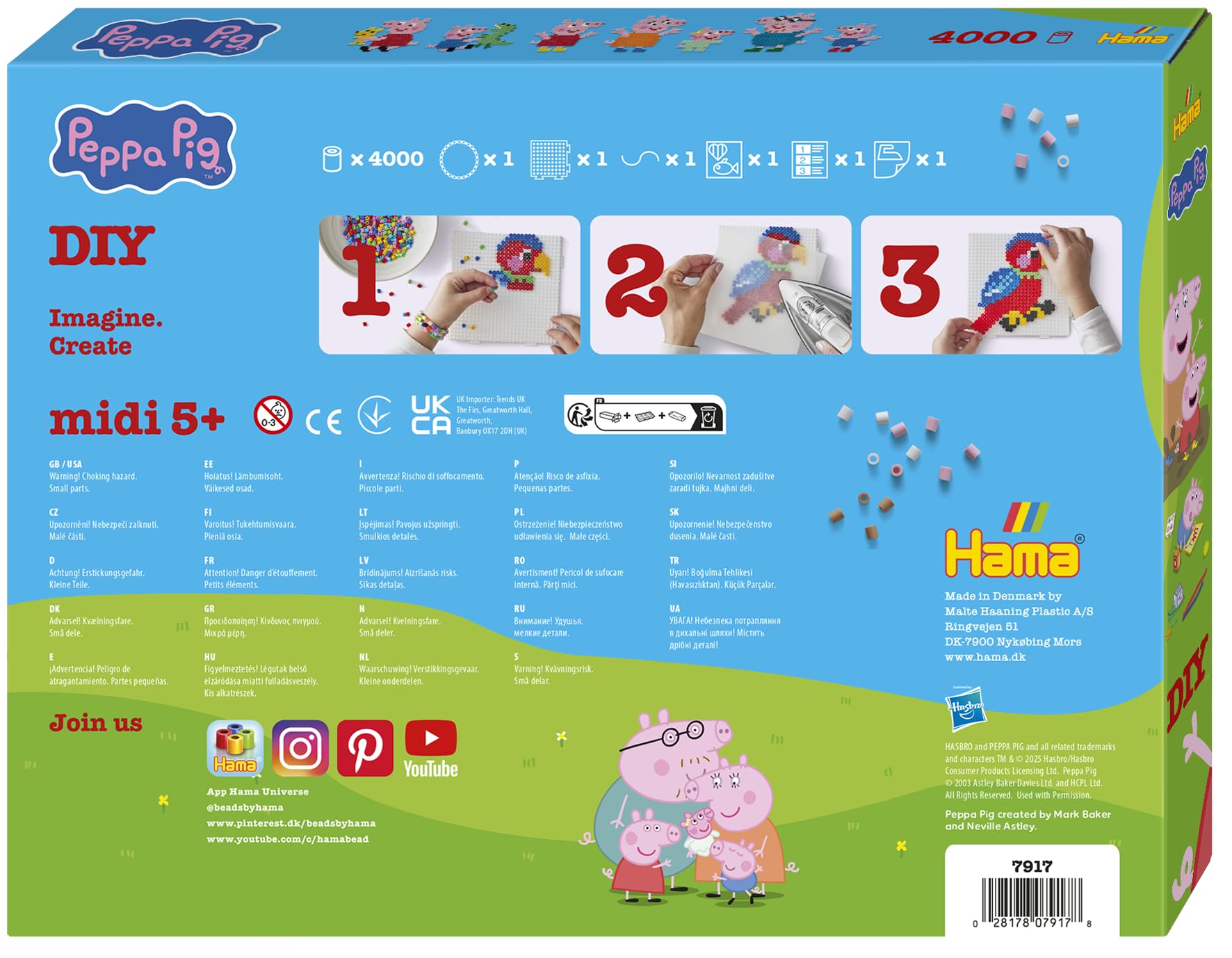 Hama Beads 7917 Peppa Wutz & Sister, Paquete Grande de Regalo con 4.000 Cuentas Midi, 2 tableros de Clavijas, Plantilla con Motivos, Papel de Planchar, Instrucciones y Anillo móvil