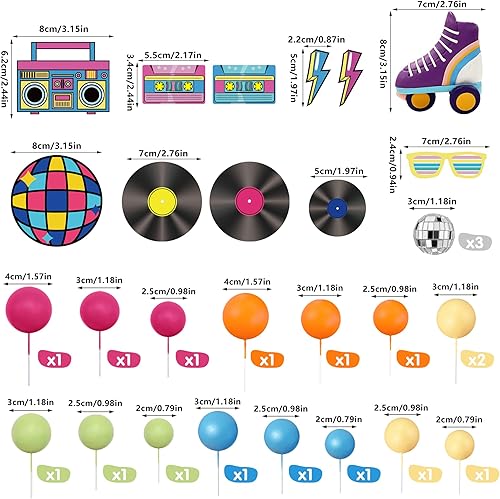 Miniatura 8 de 20 piezas de decoración de pastel de patinaje con ruedas para decoración de tartas de bola de discoteca retro hip hop, decoración de tartas para