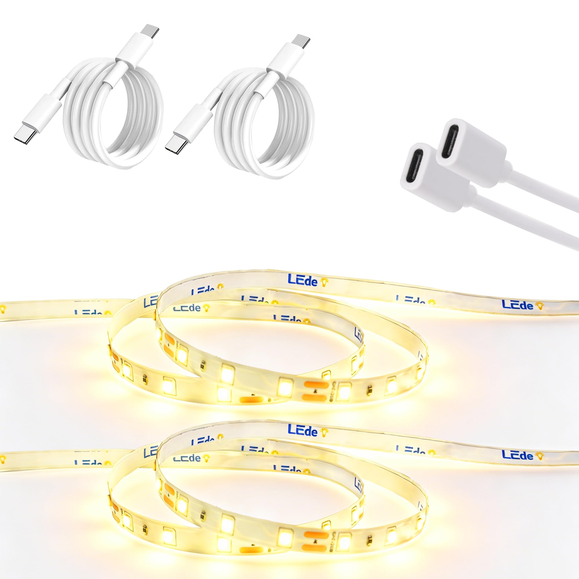 Taśma świetlna LED USB C 12 V, 5 m, jasne oświetlenie podszafkowe, do kuchni, podświetlenia telewizora i kampera, elastyczna taśma świetlna do drukarki 3D i biurka