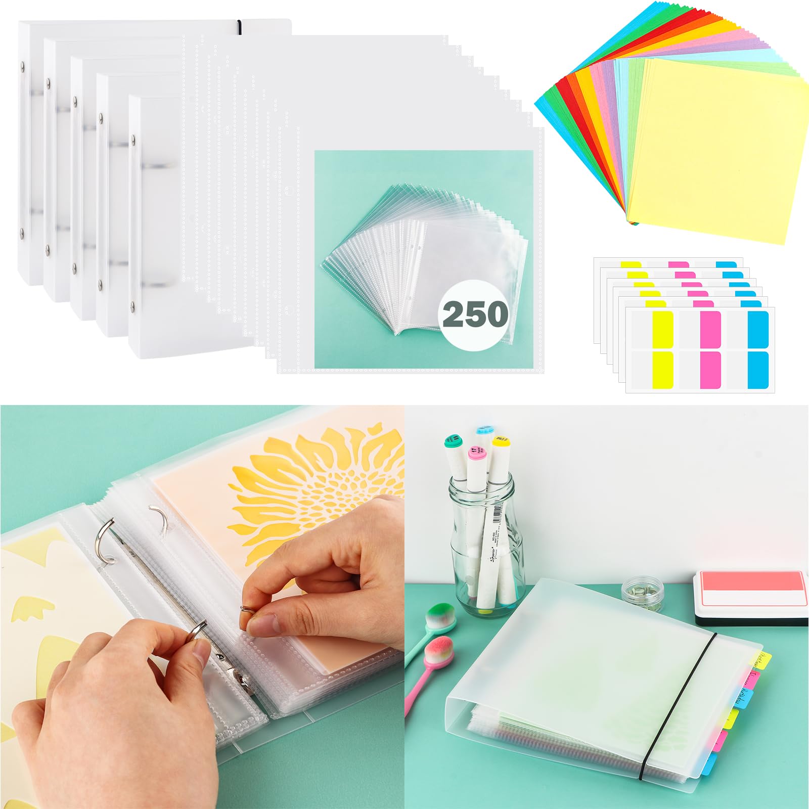 Briartw Cookie Stencil Storage Binder - 6x6 Stencils, Die Cuts, Scrapbooking, Clear Stamp Storage Folder Organizer - 250 Sleeve, 50 Sheets Divider Tabs