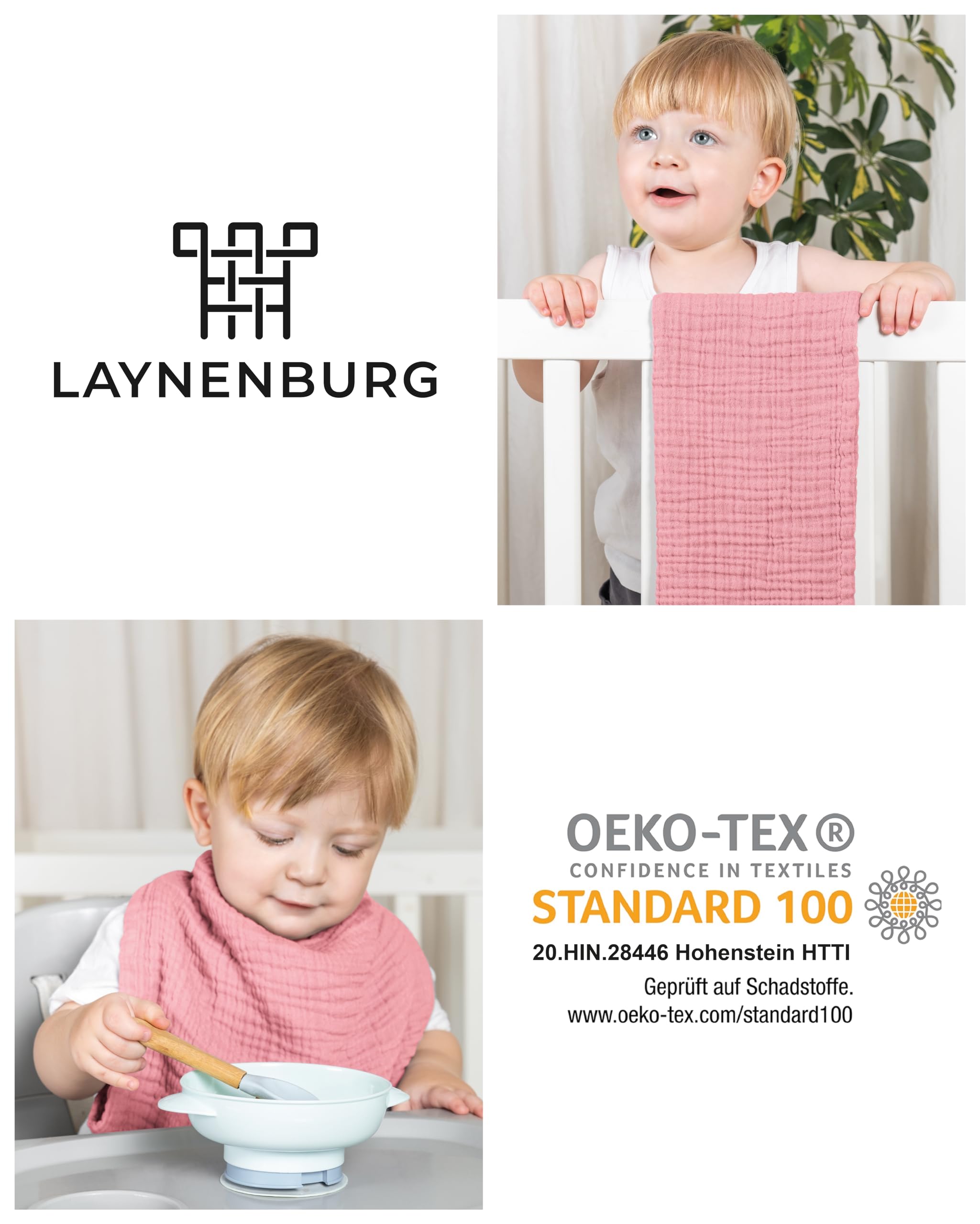 LAYNENBURG Lot de 10 Linge de Crachat Premium Bébé en Mousseline Extra Douce - 100% Coton - 30x50cm - Oeko Tex 100 - Linge en Mousseline comme Langes de Gaze ou Couches en Tissu (Vieux Rose)