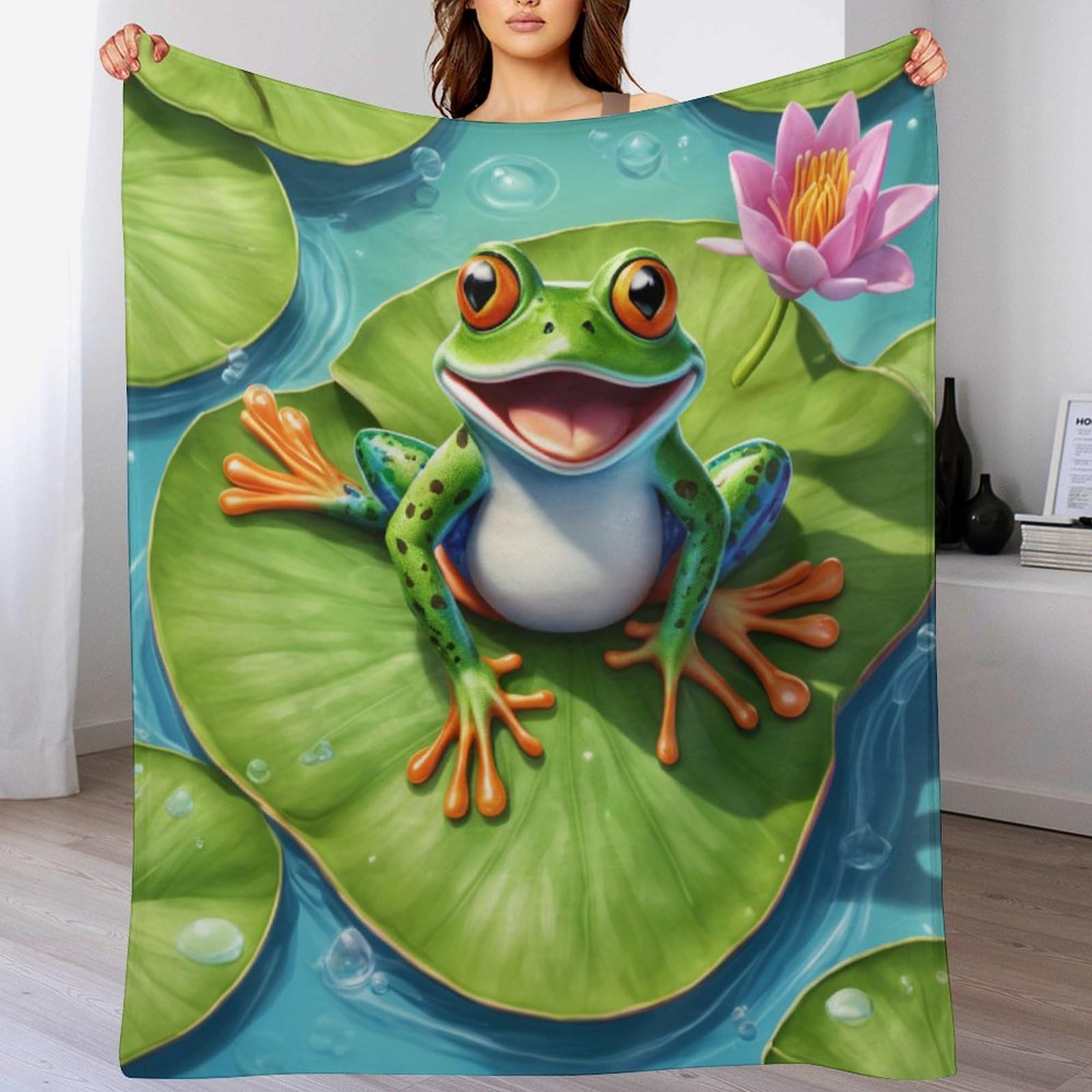 Couverture polaire grenouille flannel douce sans peluche plaid canapé