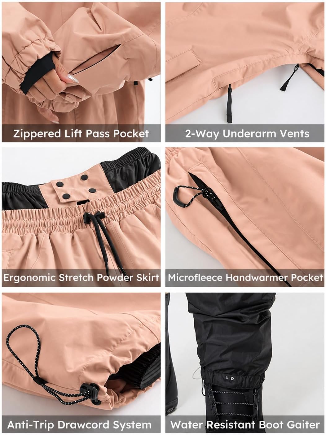 Ski Snowboard Suit Mens Womens Waterproof Breathable 15K Insulated Cargo Jacket Pants Winter Set Loose Fit