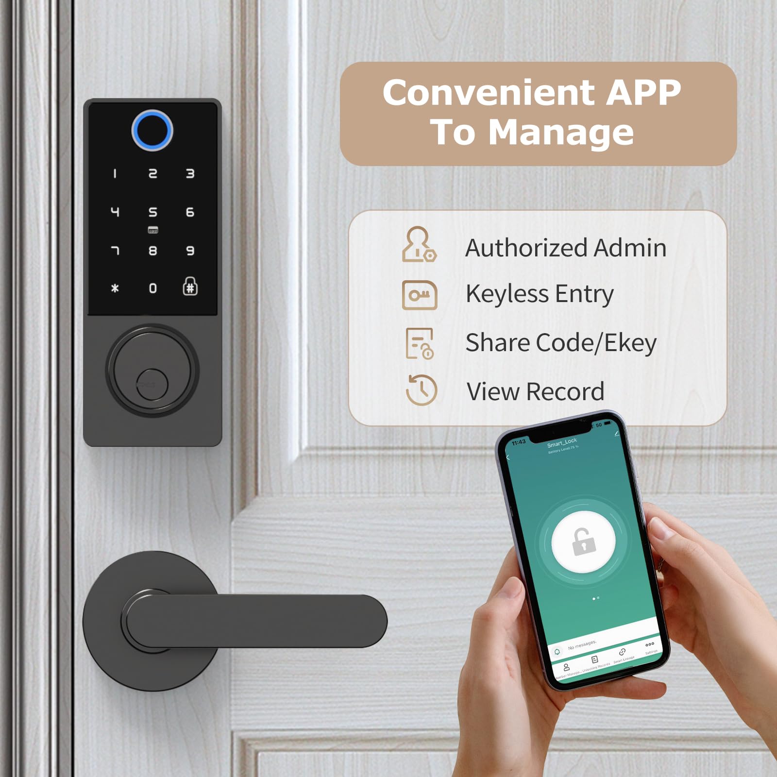 Filta Cerradura inteligente para puerta delantera, aplicación Bluetooth 5 en 1, control remoto, teclado electrónico, cerradura de puerta con llaves, cerradura de puerta de entrada sin llave de