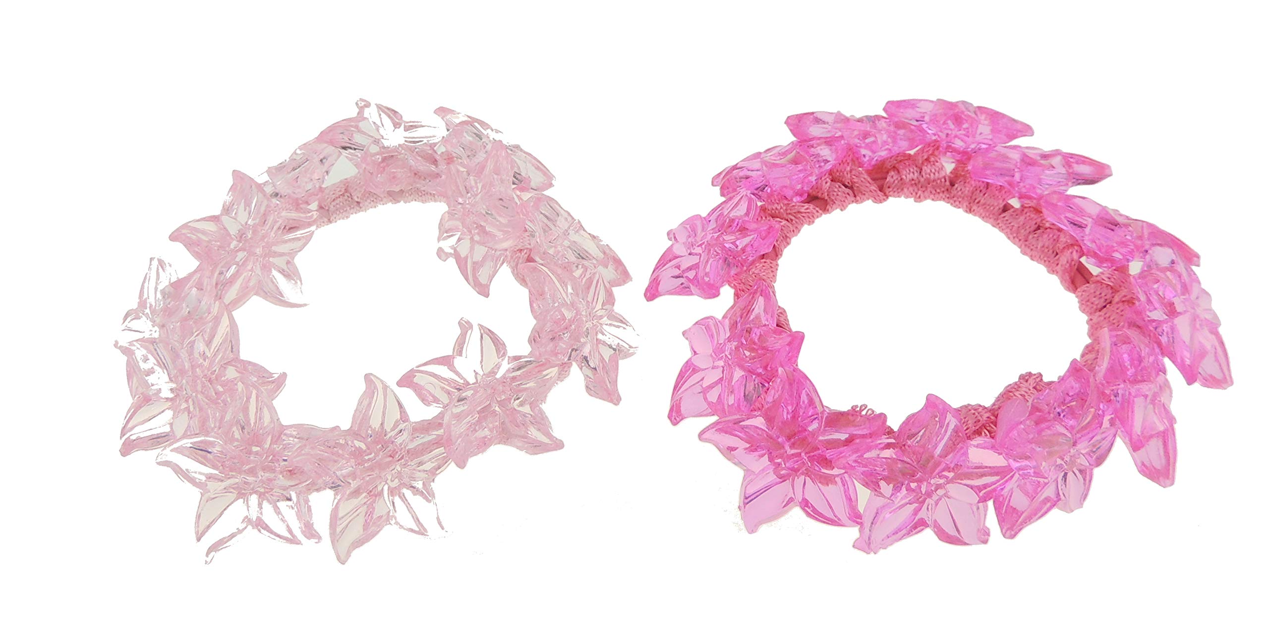 Girls Ladies Ballet Pair Flower Beaded School Party Princess Hair Scrunches (Pink Fink Fuchsia Stars), 2 count (Pack of 1)