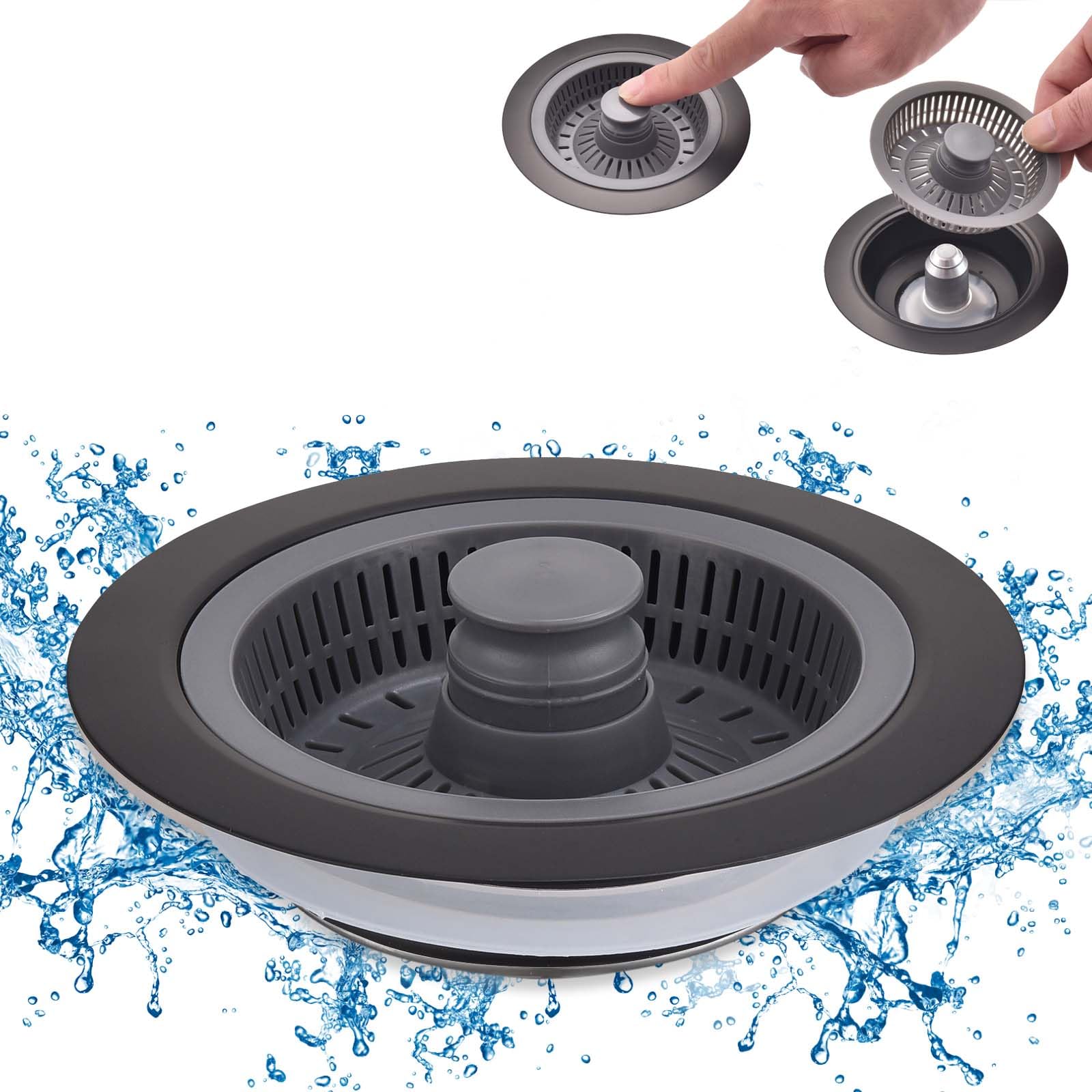 iAnomla Kitchen Sink Strainer, 3 In 1 Pop Up Sink Drainer Plug(Black)