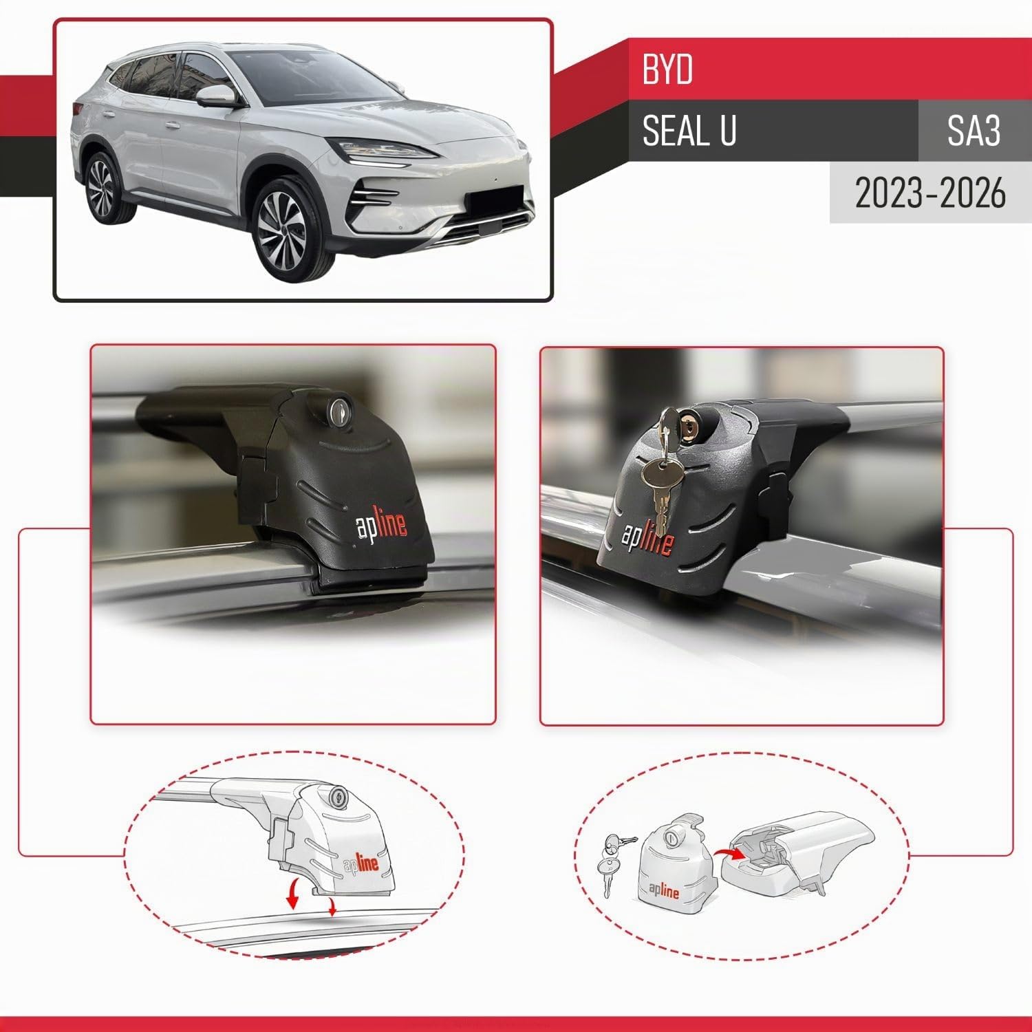 Compatible con BYD Seal U 2023-2026 Ace-2 Barras de Techo Auto Portaequipajes Barras Transversales Gris Aluminio 2 Barras
