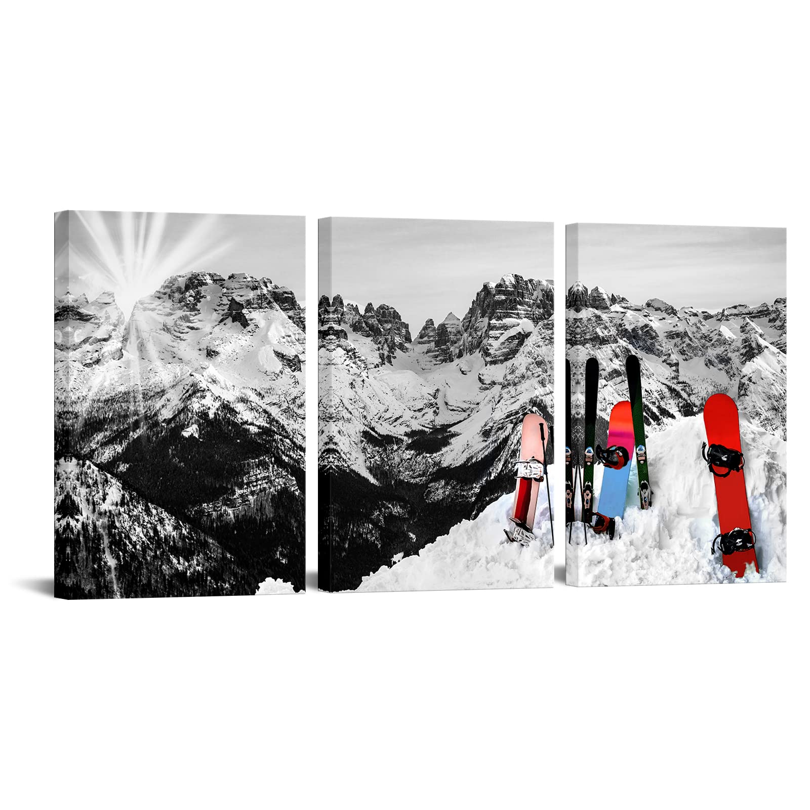 Photo 1 of 3  Piece Ski Wall Art Decor Rocky Mountains at Sunrise