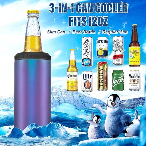Miniatura 8 de Enfriador de latas delgado 3 en 1 para latas delgadas de 12 onzas, latas regulares y botellas de cerveza, mantiene el frío durante 6 horas, aislante