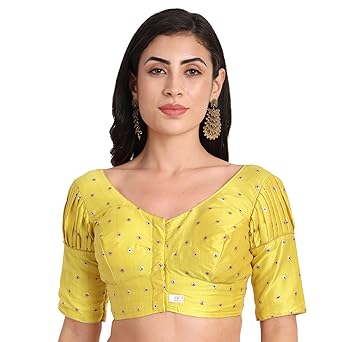 JISB Women's Polyester Pleat Frill Sleeve Blouse (34, Green