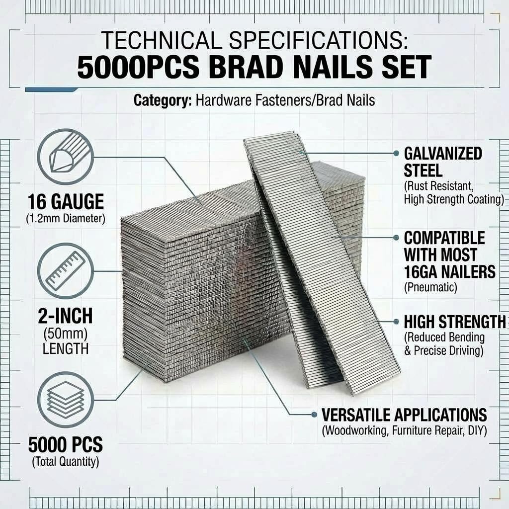 2500PC 2Inch 16 Gauge Galvanized Brad Nails, Finish Nails for RYOBI P326/P325/P326K/P326-PBP005 16GA Pneumatic & Cordless Brad Nailer view 2