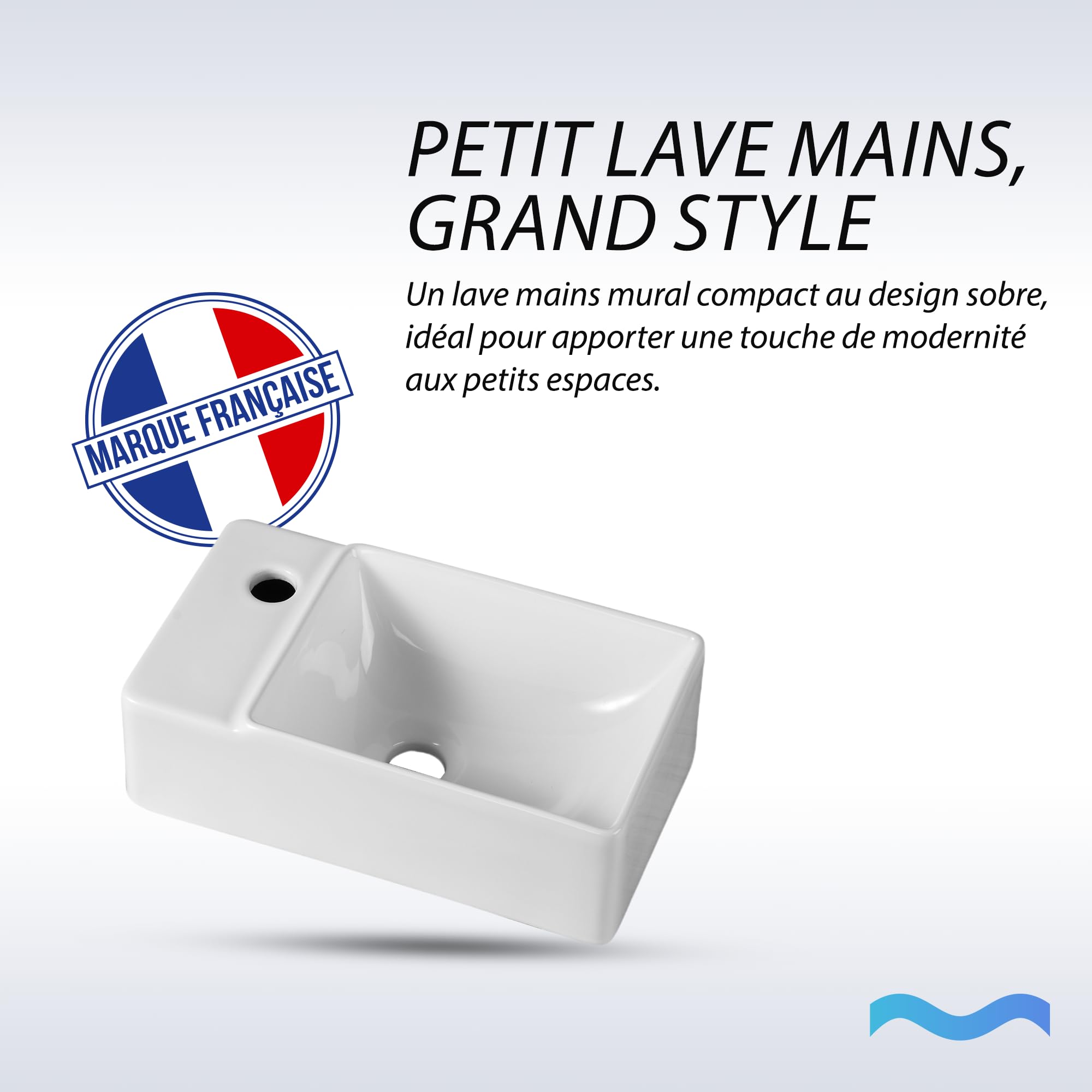 Lavavajillas rectangular compacto de cerámica blanca – Lavabo de diseño elegante y práctico para baños pequeños o aseos – 40 x 22 x 13 cm