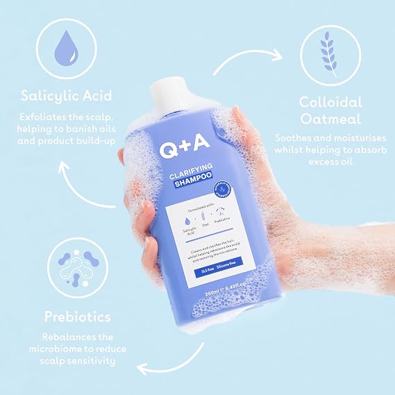 Q+A Clarifying Shampoo (250ml), Scalp-Refreshing, Build-Up Removing, Moisturizing and Microbiome-Balancing Hair Care, Salicylic Acid Shampoo, with Oatmeal and Prebiotics