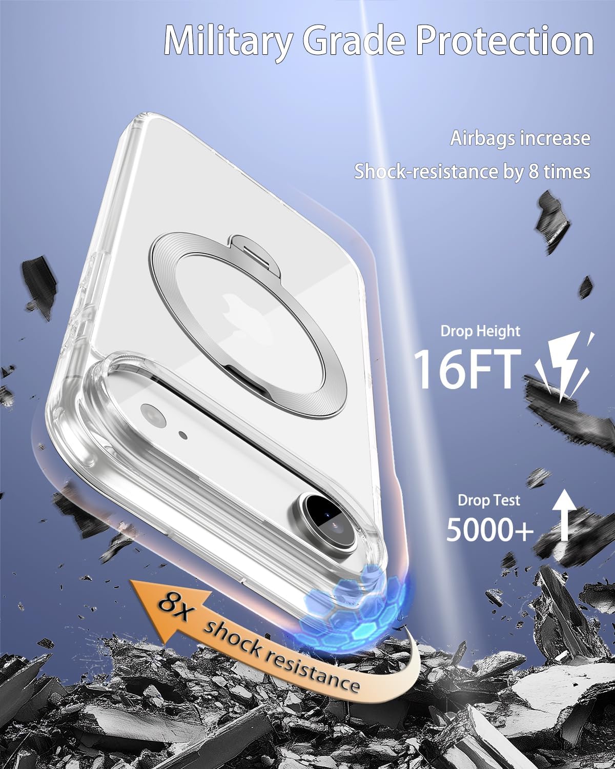 for iPhone Air Case Clear with 360°Spin Magnetic Stand, Compatible with MagSafe, Military-Grade Slim Protective Cover Kickstand & Ring Holder,17 air Transparent 6.5" - Image 5