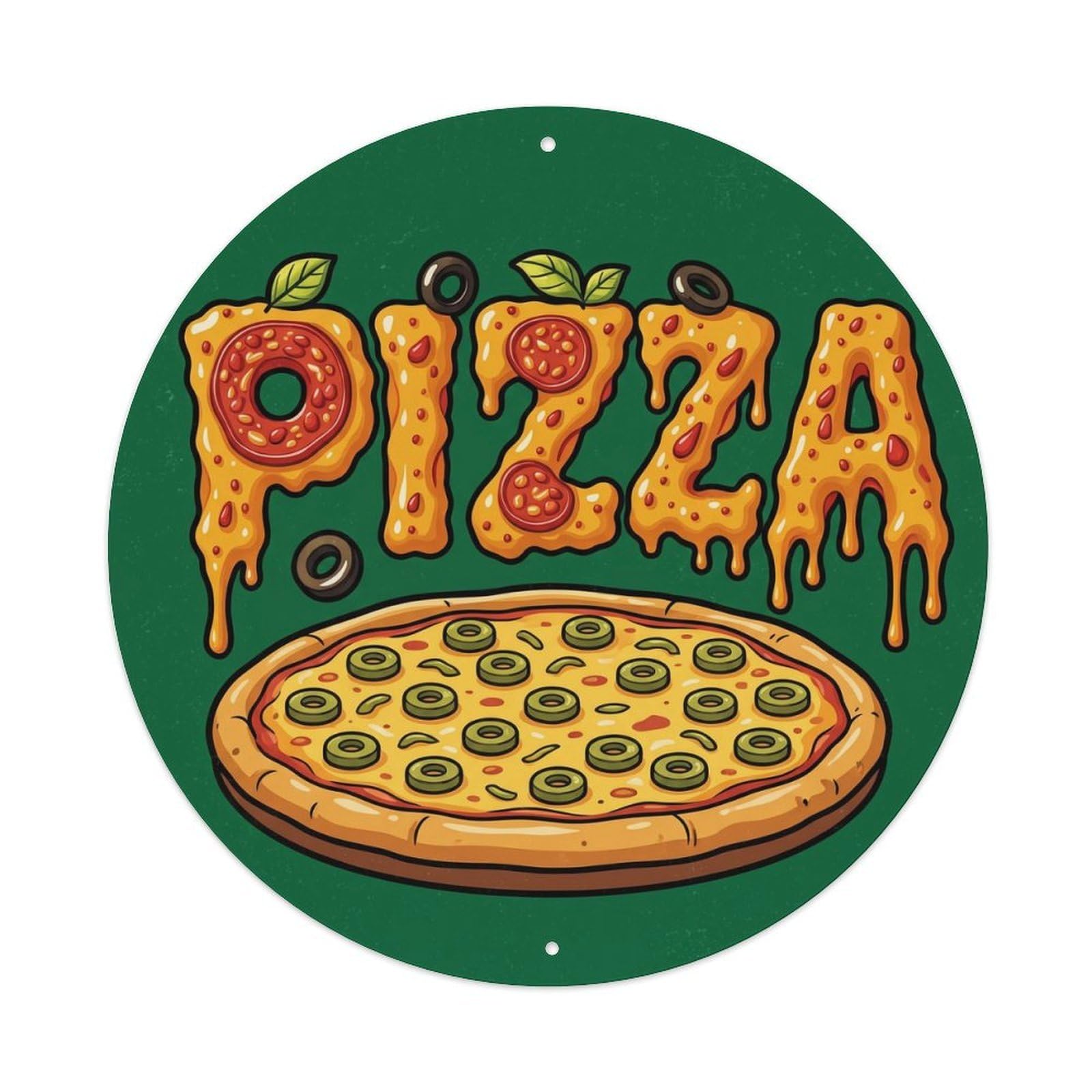 Huiyhb 8X8inch(20X20cm) Vintage Pizza Slice Green Olive Metal Tin Sign