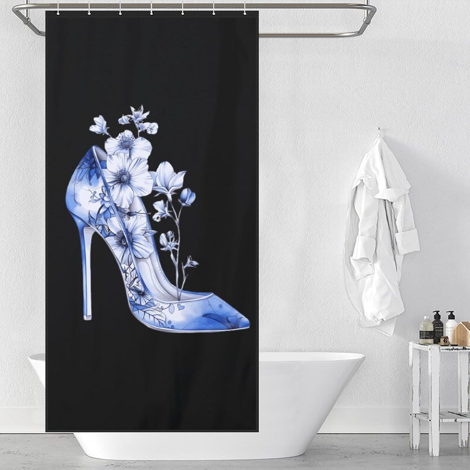 Sexy Blue Heel Flowers Funny Shower Curtains Washable Bath Curtain Liner with Hooks for Bathroom Bath Tubs 36x72Inch（92x183cm）