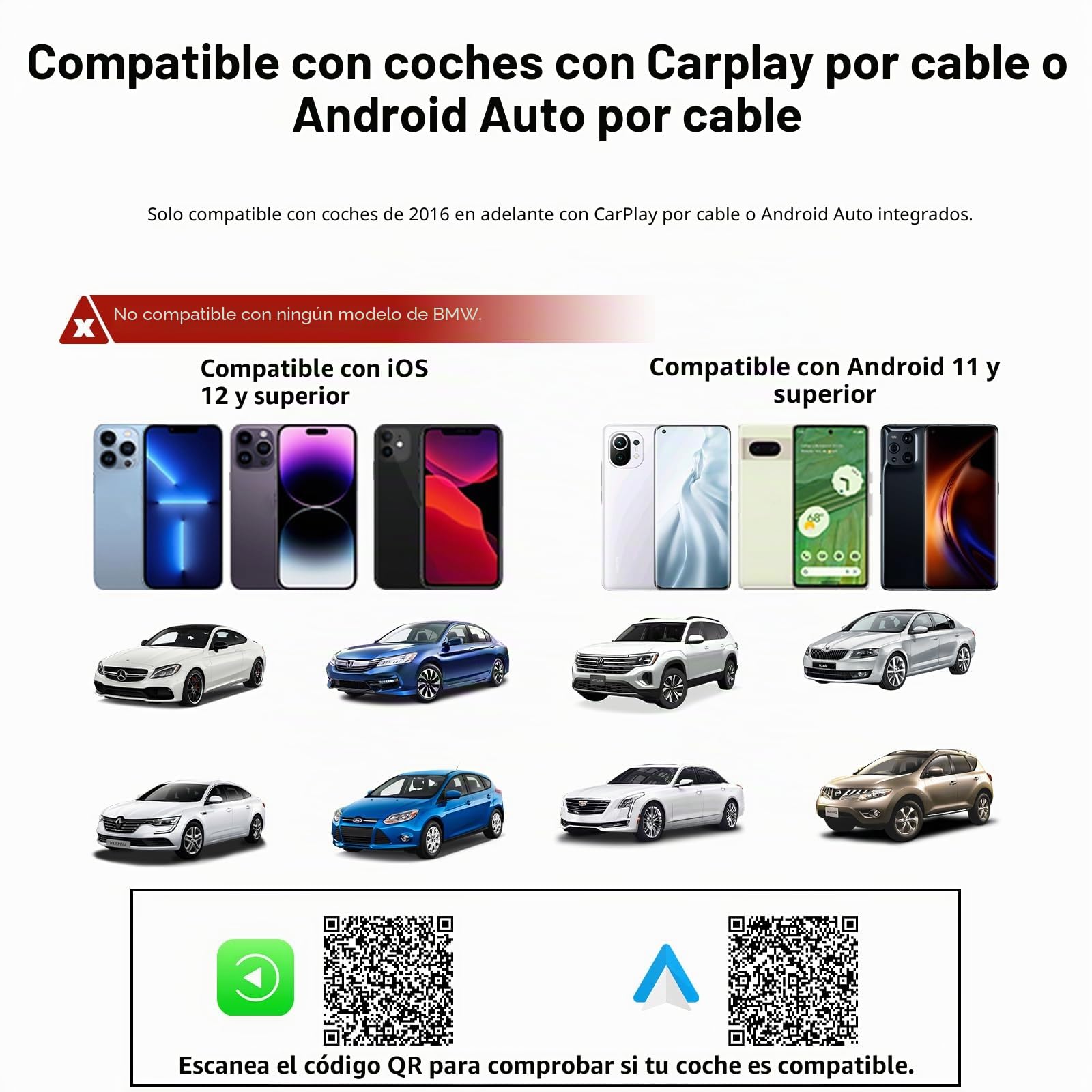 Sunweyer Mini Wireless CarPlay & Android Auto Adapter: actualización de Cable a inalámbrico, diseño Compacto de Menos de 1 Pulgada para Coches con Cable de fábrica (T Negra)