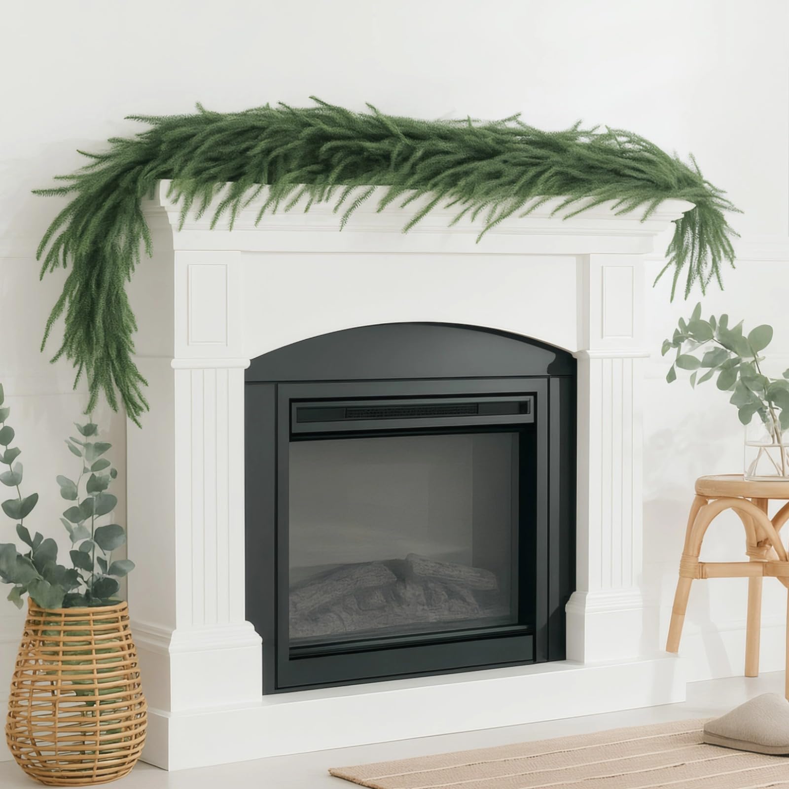 2 STK. Künstliche Tannengirlanden, 6 Fuß Real Touch Wintergrün, Norfolk Pine Girlande aus Kunststoff mit Schlaufen, Weihnachtsdeko für Tisch, Kaminsims, Türrahmen, Wand, innen und außen