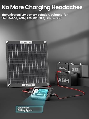 Miniatura 6 de POWOXI Cargador de batería solar de 30 W mantenedor solar de batería de coche de 12 V, con parámetro de controlador MPPT ajustable, para RV, barco,