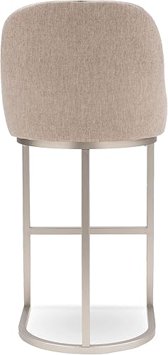 Miniatura 8 de Leick Home 10133PW/OL Taburete de bar con base de metal, juego de 2, para encimeras de cocina elevadas, mesas altas y bares, asiento moderno de lino