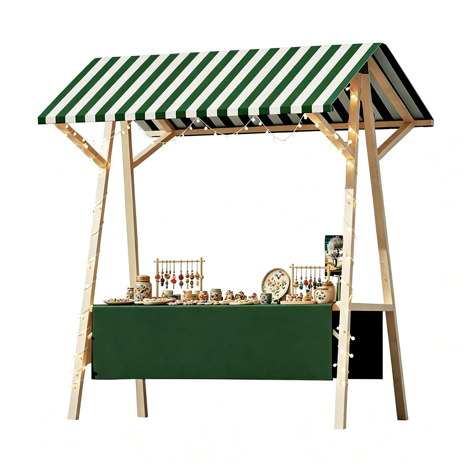 CMYAOYC Foldable Wooden Market Stall, Vendor Booth, Portable Party Stands for Display Farmers Markets, Festivals, Craft Fairs & Retail Events(Green,120x60x200cm)
