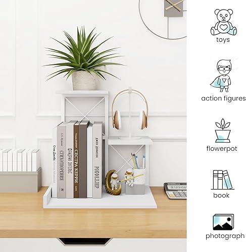 Miniatura 7 de ELITEROO Estante de escritorio, estantería pequeña de madera, estantes de escritorio y organizador, soporte de exhibición y almacenamiento