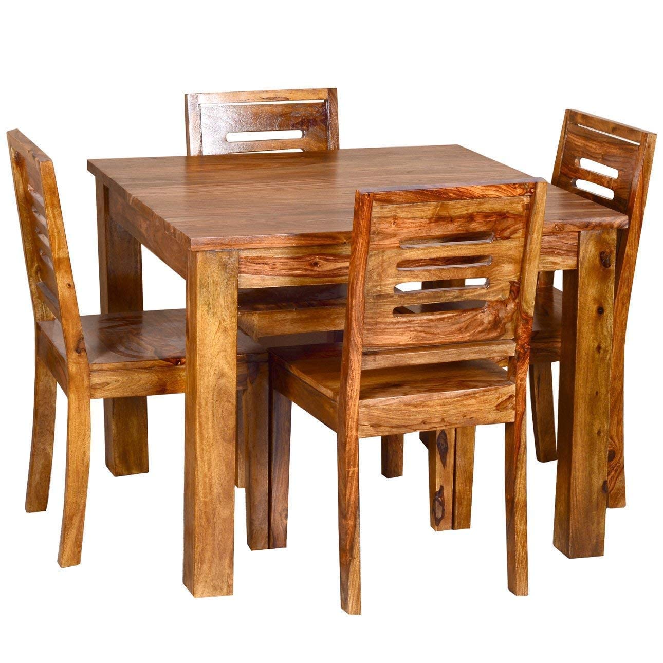 Laxmi Nature Wood Sheesham Wood Dining Table with Chair in Solid Wood 4 Seater Dining Set ...
