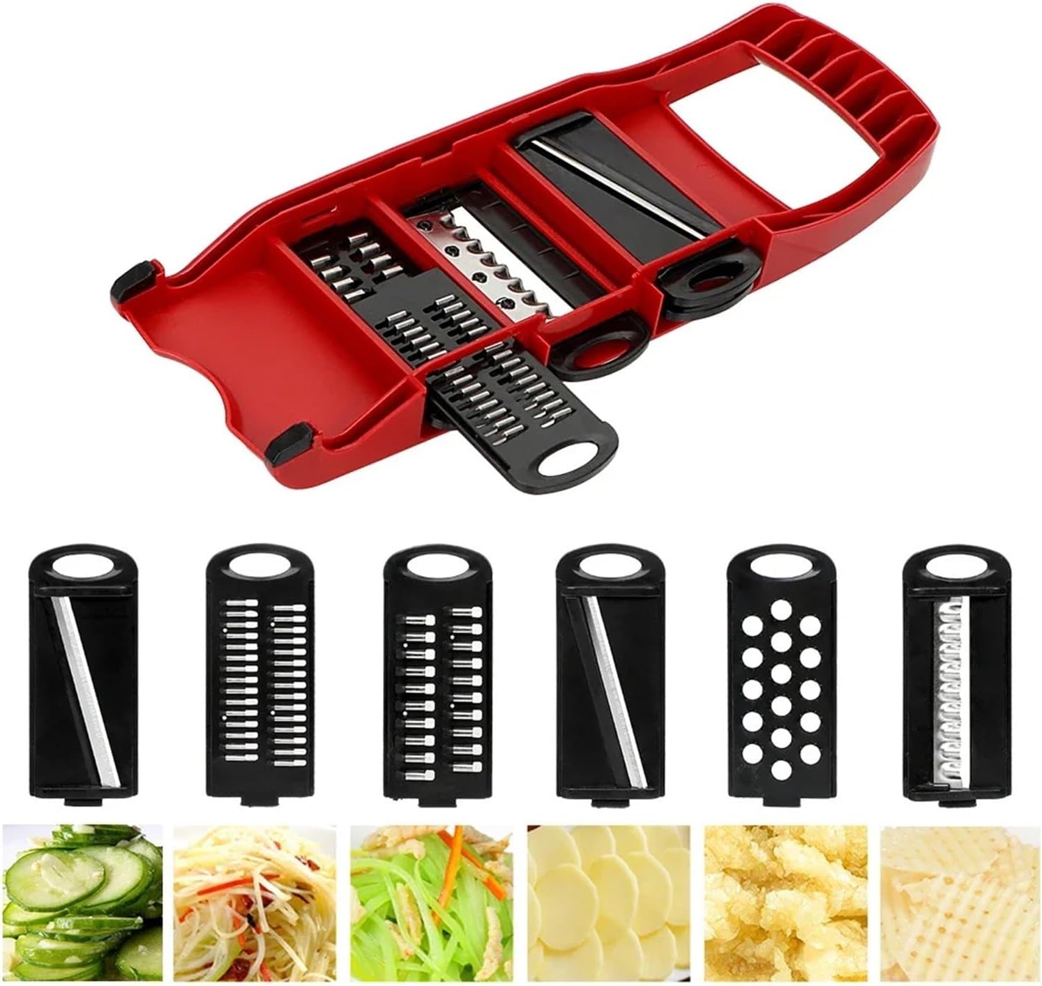 Multi-Function 6-Blade Vegetable Mandoline Slicer - Kitchen Gadget Set With Fruit Cutter & Grater