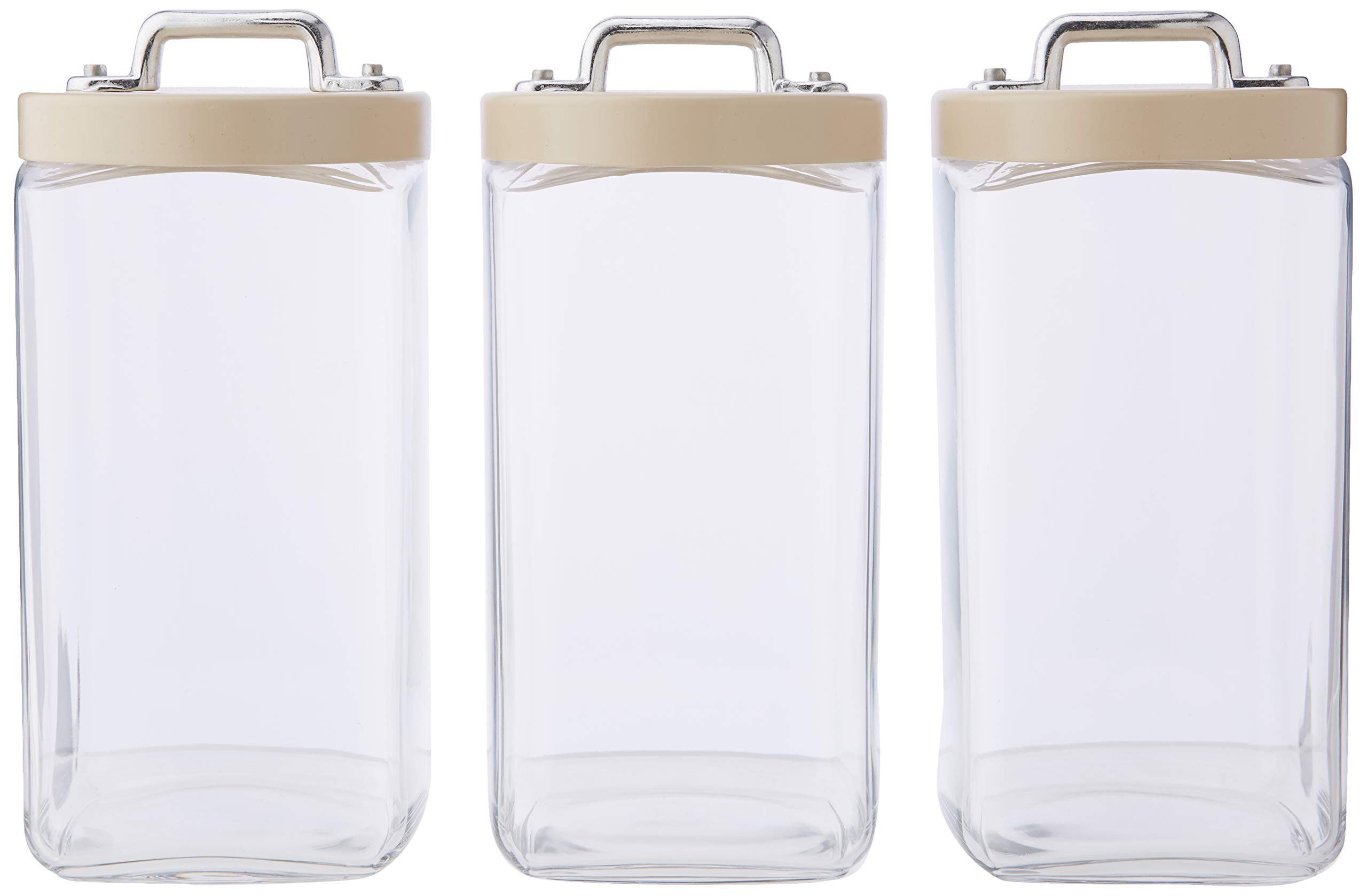 Italo Ottinetti Square Glass Jar Painted Lid Al Handle Beige 1.5 Litre, one Size