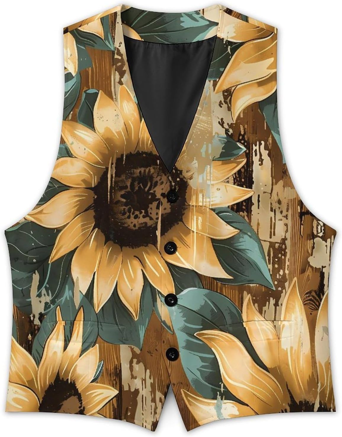Sunflower Vintage Wood Novelty Men's Suit Vest Casual Formal Dress Vests Business Waistcoat