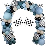Generic Race Balloon Garland Arch Kit, Dusty Blue Black Balloons with Checkered Balloons for Race Theme Birthday Party Decorations Baby Shower Party Supplies