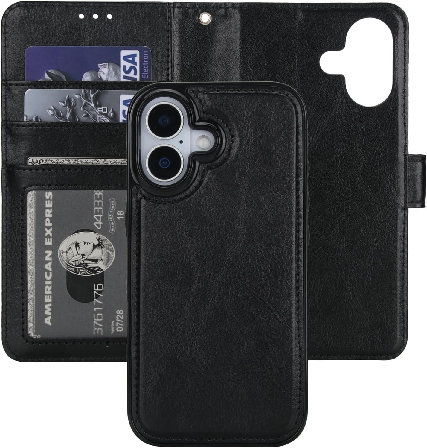 bocasal detachable wallet case for iphone 17 rfid blocking card slots holder premium pu leather magnetic kickstand shockproof wrist strap removable flip protective cover 5g 6.3 inch (black)