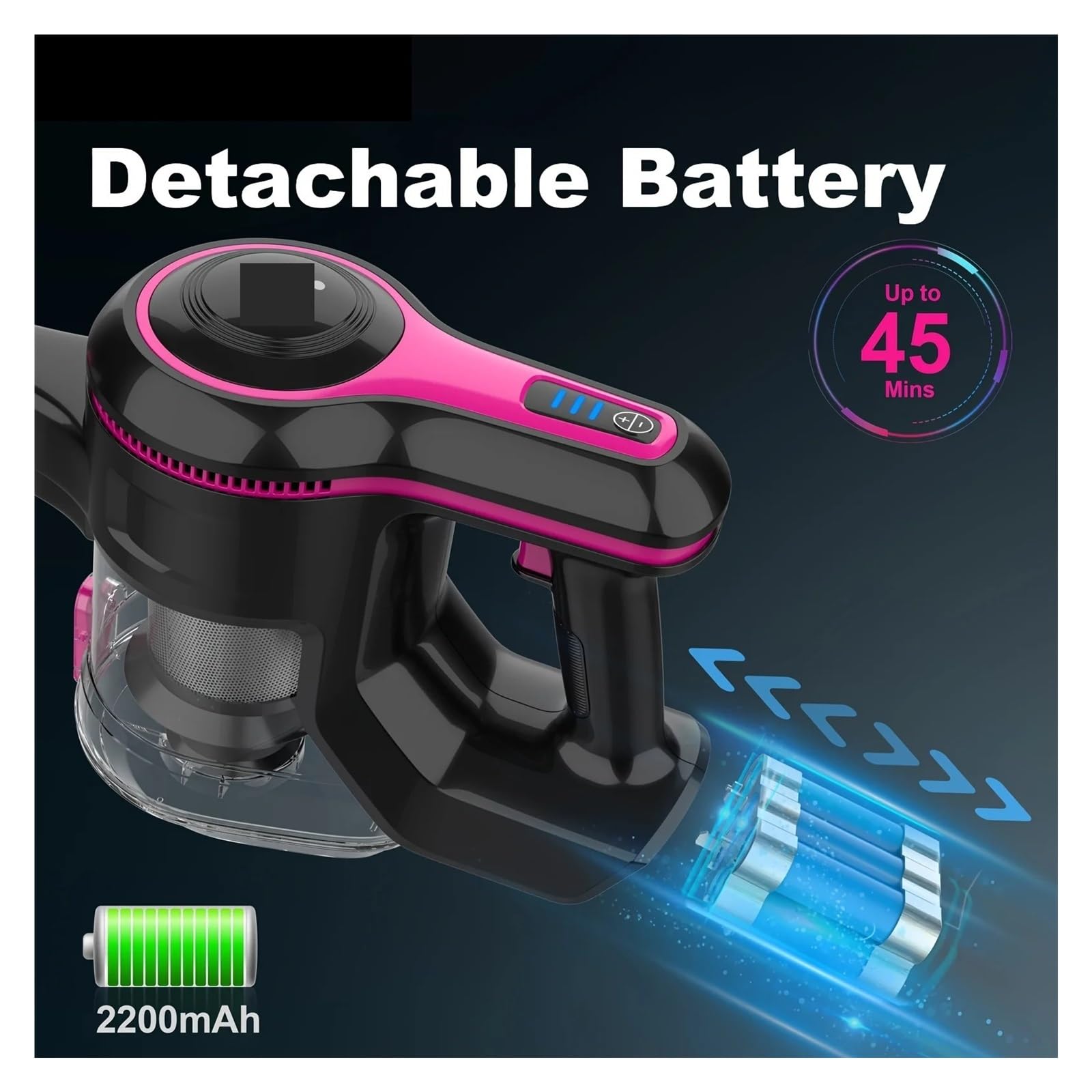 Batteria ricaricabile rimovibile agli ioni di litio da 22,2 V 2200 mAh, compatibile con l'aspirapolvere senza fili INSE N5S N5T N500