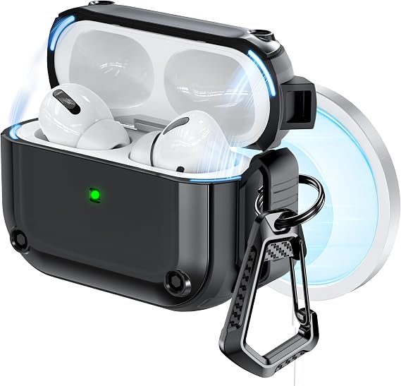 RFUNGUANGO for AirPods Pro Generation Case Cover with Cleaner Kit,Powerful Drop Protection, Magnetic Lid, for AirPod Gen 2 Charging Case 2023/2022/2019,Black